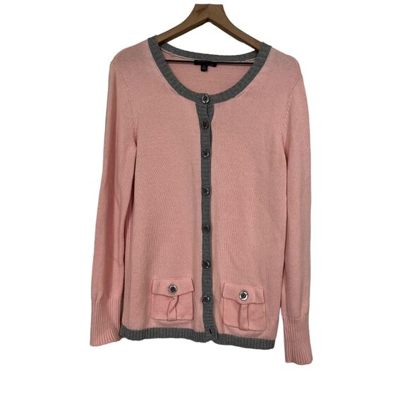 Chadwicks of Boston Pink and Gray Button Up Cardigan Size Medium Tall - Picture 1 of 4